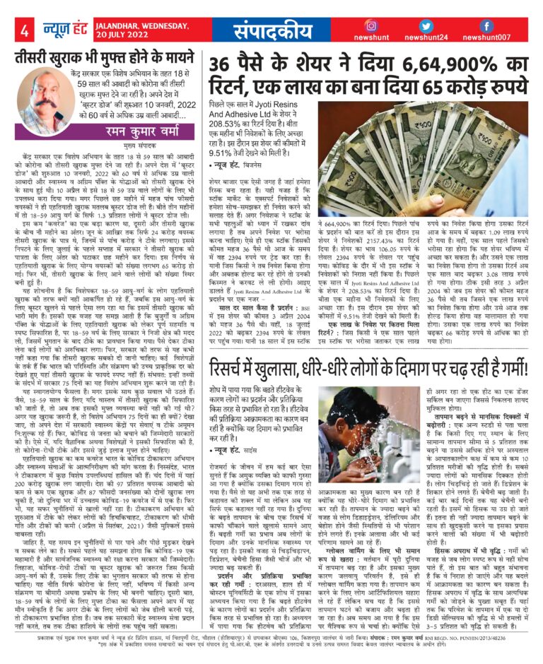 News Hunt Daily Evening E-Paper