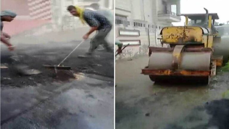 पंजाब में पीडब्ल्यूडी का कारनामा, मूसलधार बारिश में बनाई सड़क, चार अफसर सस्पेंड, Watch Video