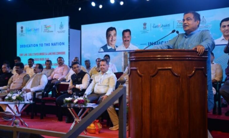 Union Minister of Road Transport and Highways Nitin Gadkari inaugurates Phase I of the New Zuari Bridge in Goa