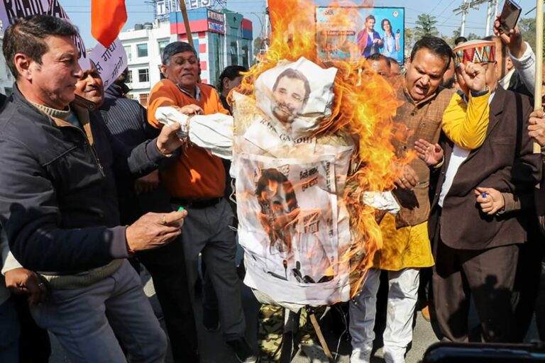 BJP OBC Morcha holds protest, burns effigy of Rahul Gandhi