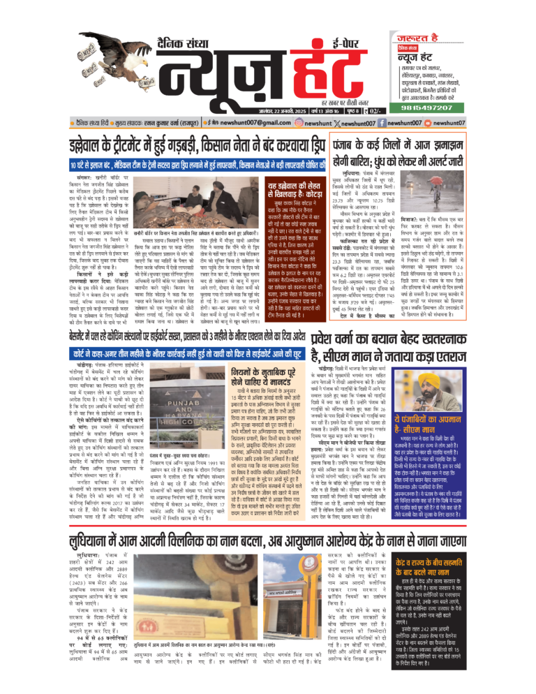 News Hunt Daily Evening E-Paper 22-01-2025 Page 1