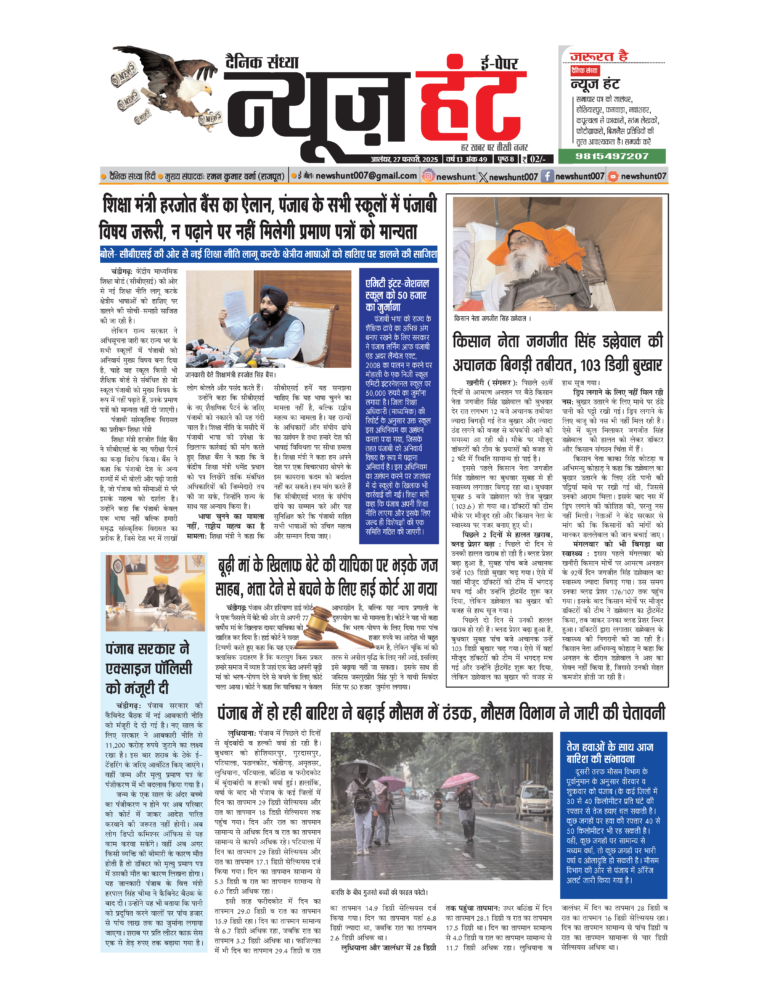 News Hunt Daily Evening E-Paper 27-02-2025 Page 1