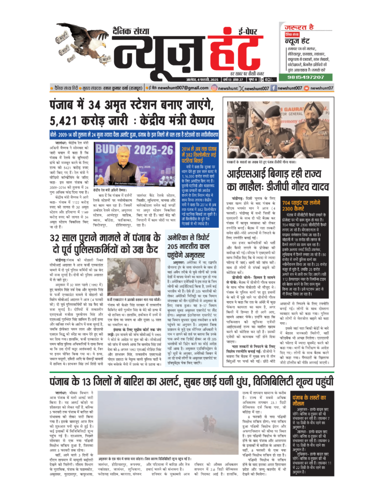 News Hunt Daily Evening E-Paper 04-02-2025 Page 1